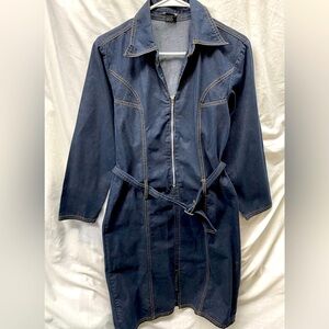 Star wear denim zip front belted dress ladies sz M